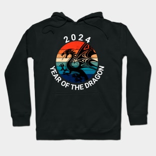 2024 Year of the Dragon, Retro Sunset Dragon, Year of the Dragon 2024, Happy New Year 2024 Hoodie
